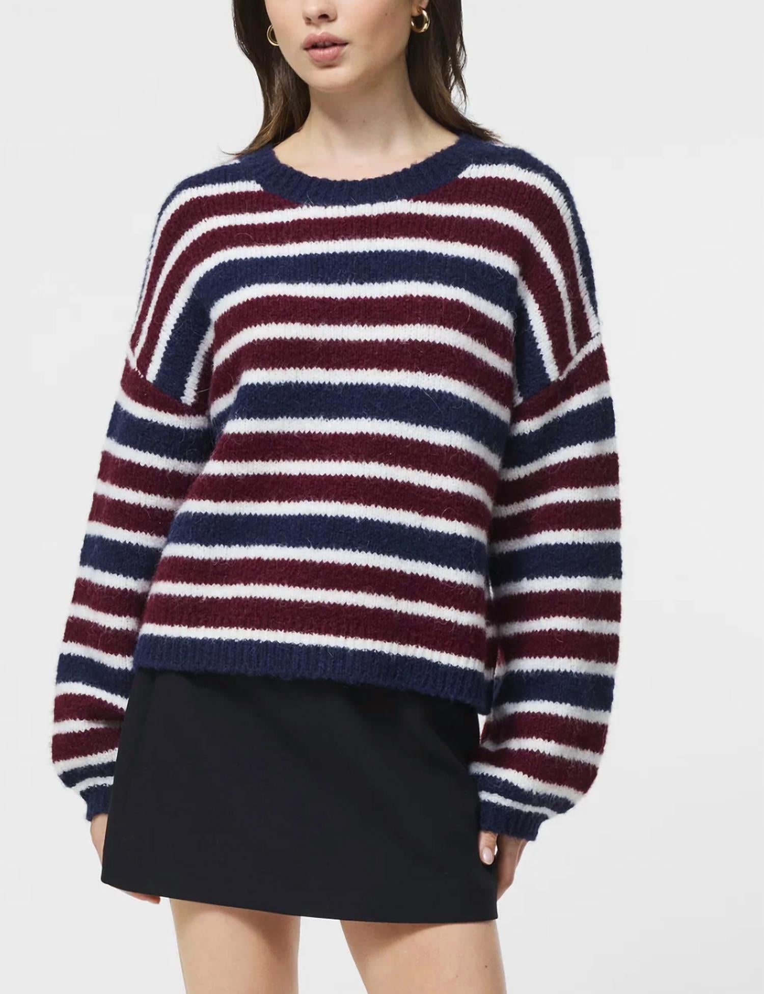 FRENCH CONNECTION Chunky Alpaca Crewneck Pullover Sweater in cabernet royal blue - women's cardigan
