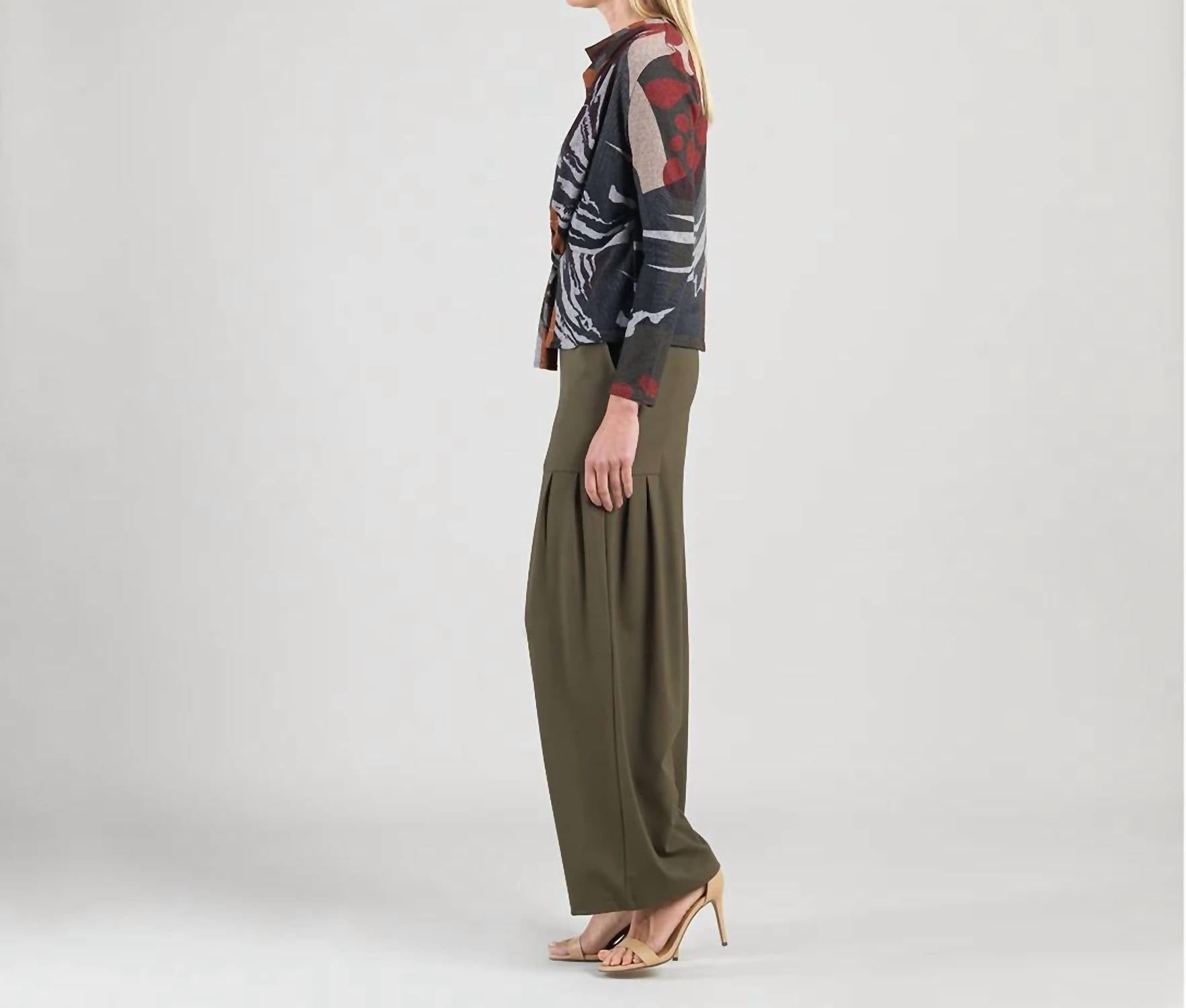 Clara Sun Woo Multi Media Print Drape Neck Sweater in abstract harvest - women's blouse - alternate view