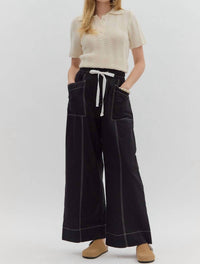 Entro - Penelope High-waist Drawstring Wide-leg Pants