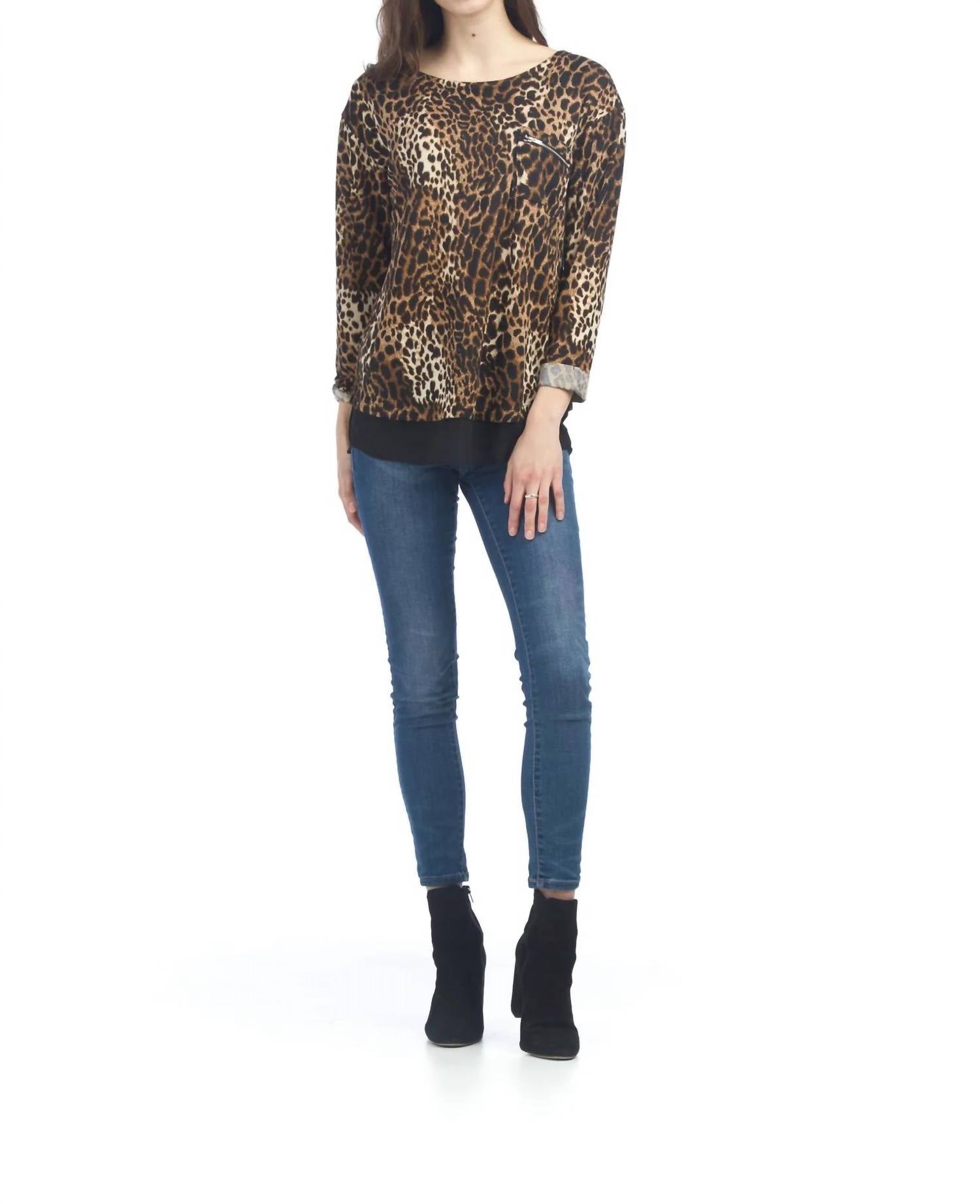Papillon - Leopard Print Sweater With Underlay And Zip Detail
