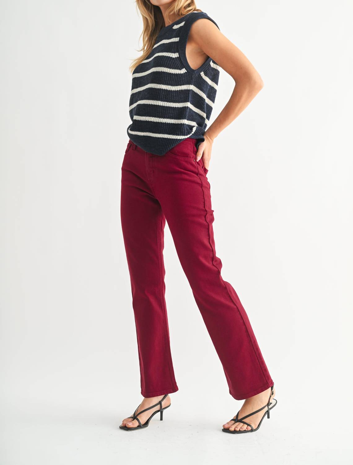 JUST BLACK DENIM High Rise Straight Leg Jeans in maroon - women's jeans - alternate view