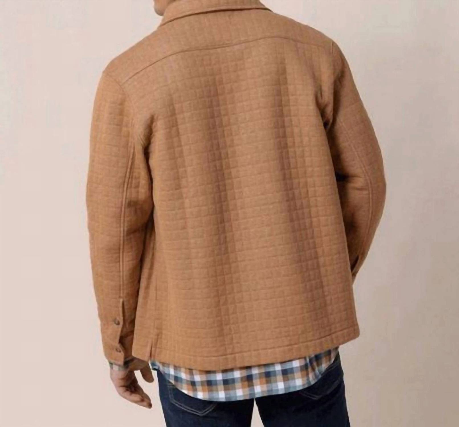 SOUTHERN TIDE Fairwood Quilted Knit Shacket in hazelnut khaki - men's jacket - detail view