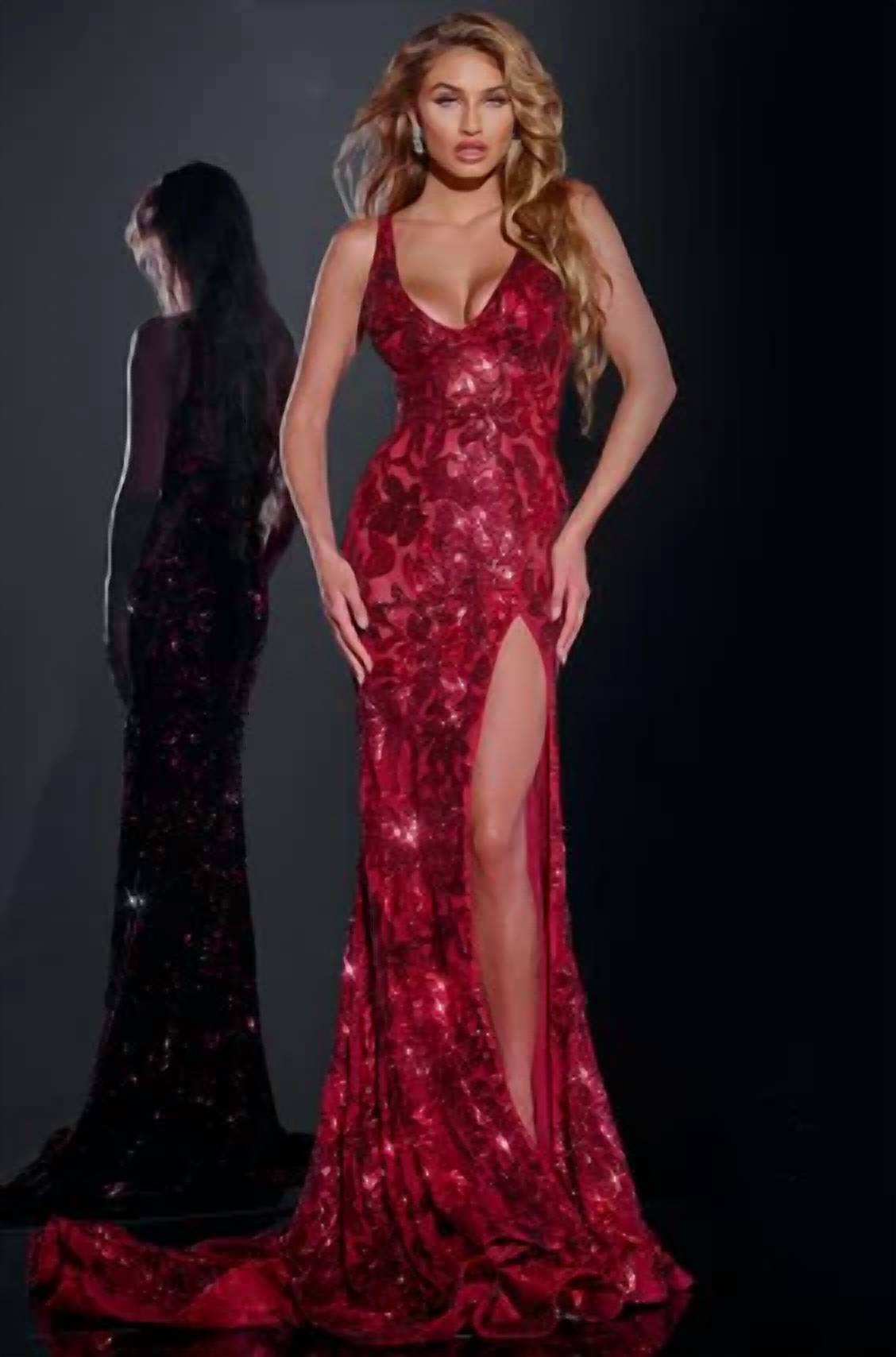 Jovani - Sleeveless Floral Sequin Dress