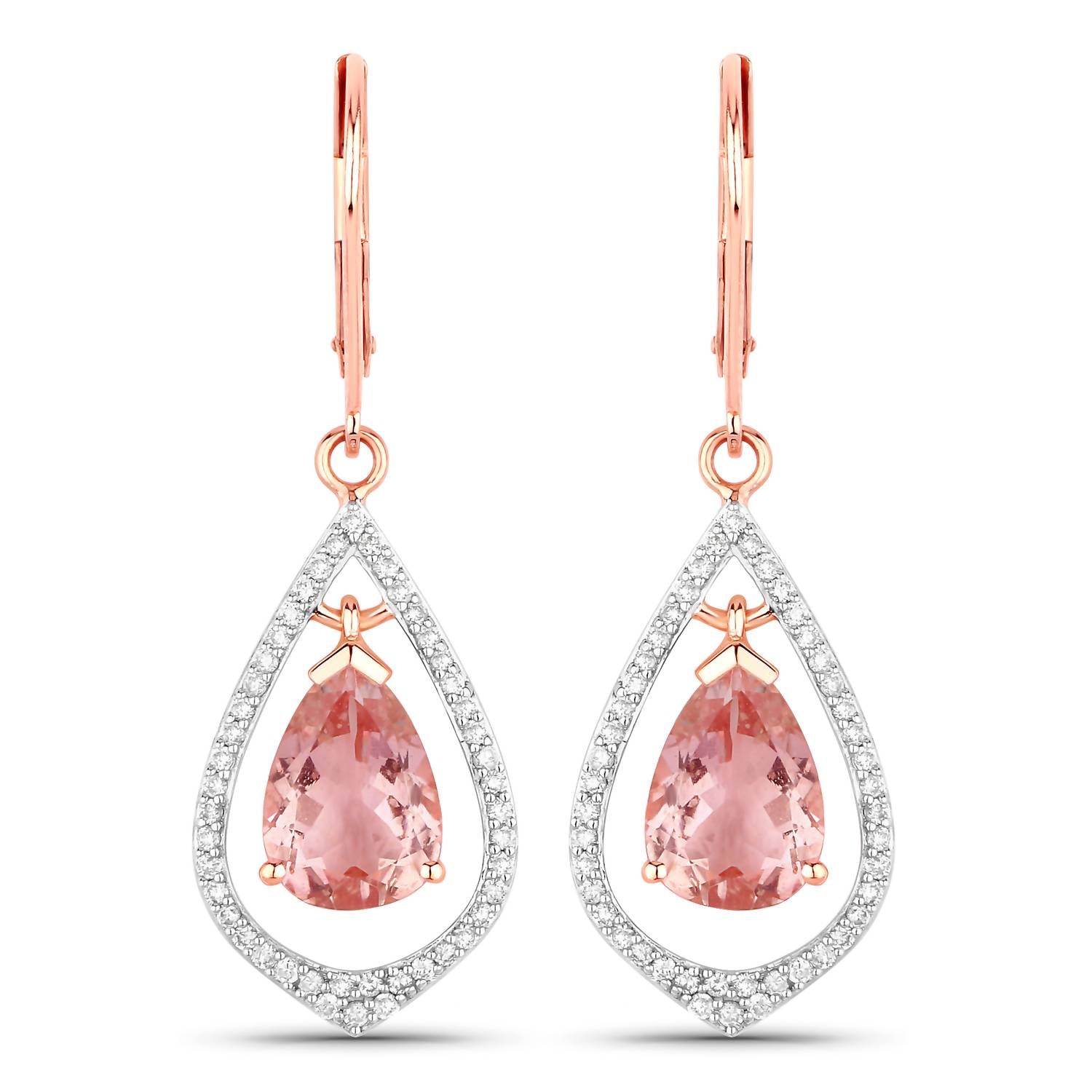 Diana M Jewels Women's Pear Natural Pink Morganite Stud Earrings (3.63 Ct) - Signature Plus in 14k rose gold - women's jewelry