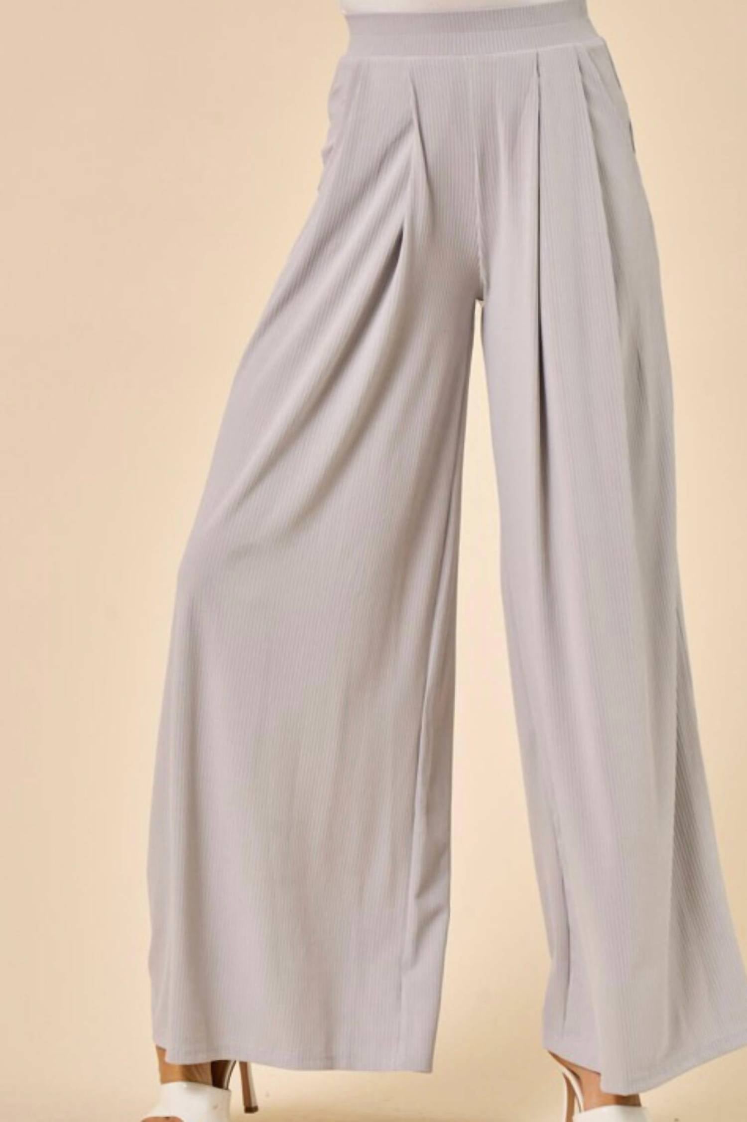 Saints & Hearts - Heather Ribbed Top And Wide Leg Pants Set