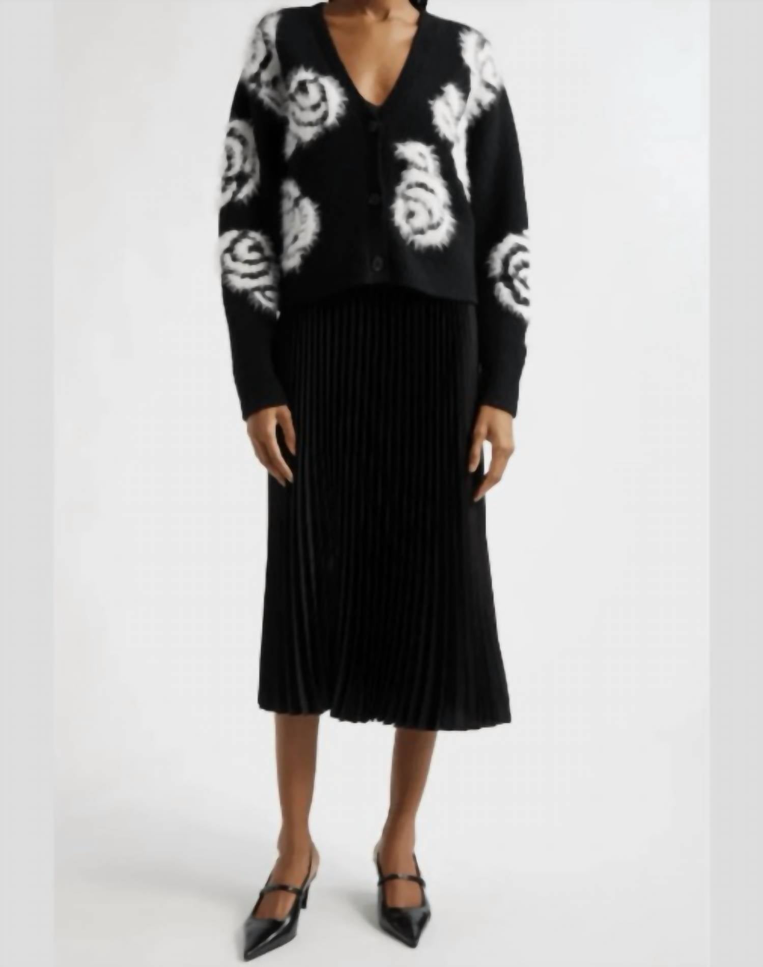 Cinq A Sept - Aerin Fuzzy Cardigan And Pleated Midi Dress