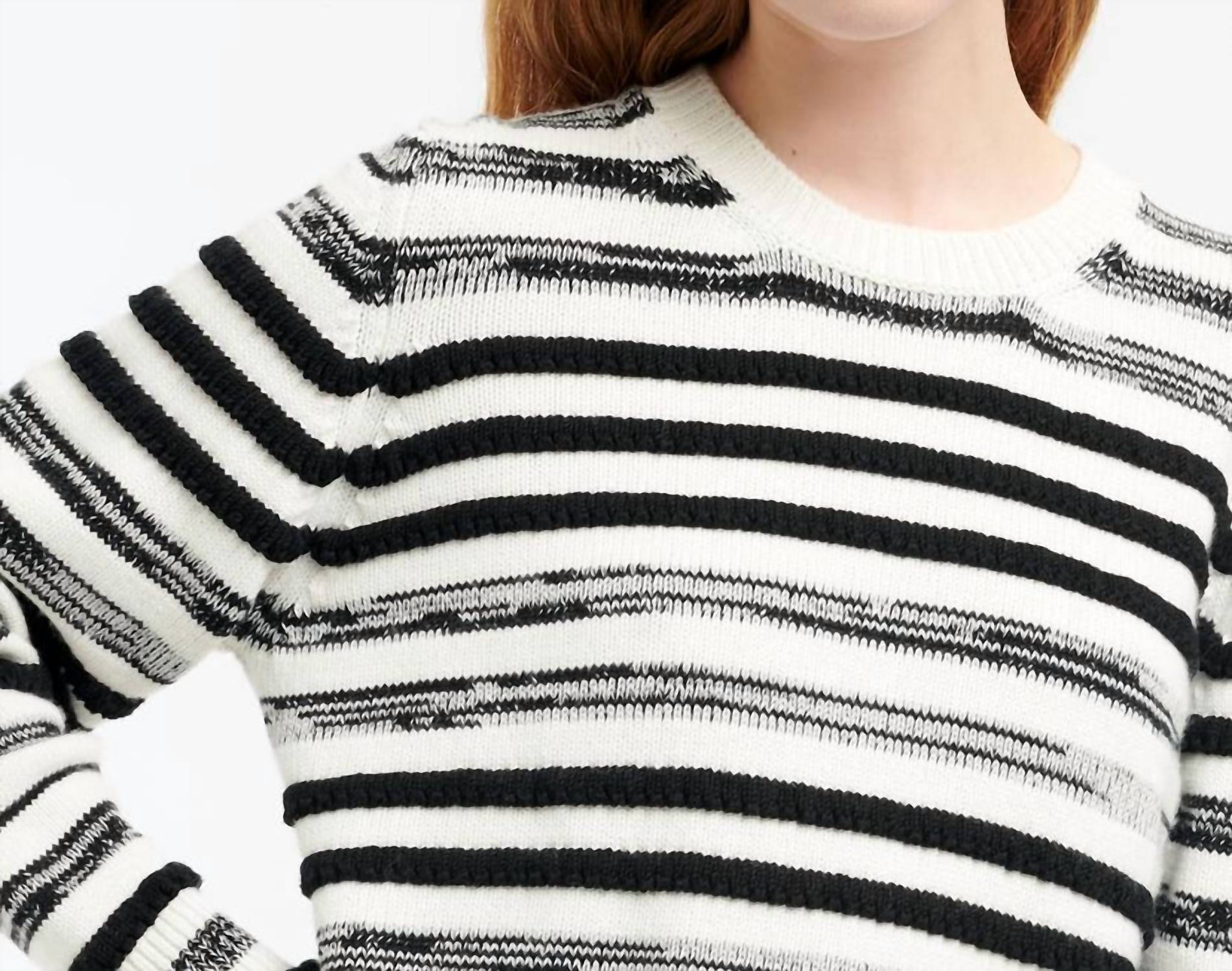 Barrie Striped Cashmere Cotton Round Neck Jumper in black - women's sweater - view 5