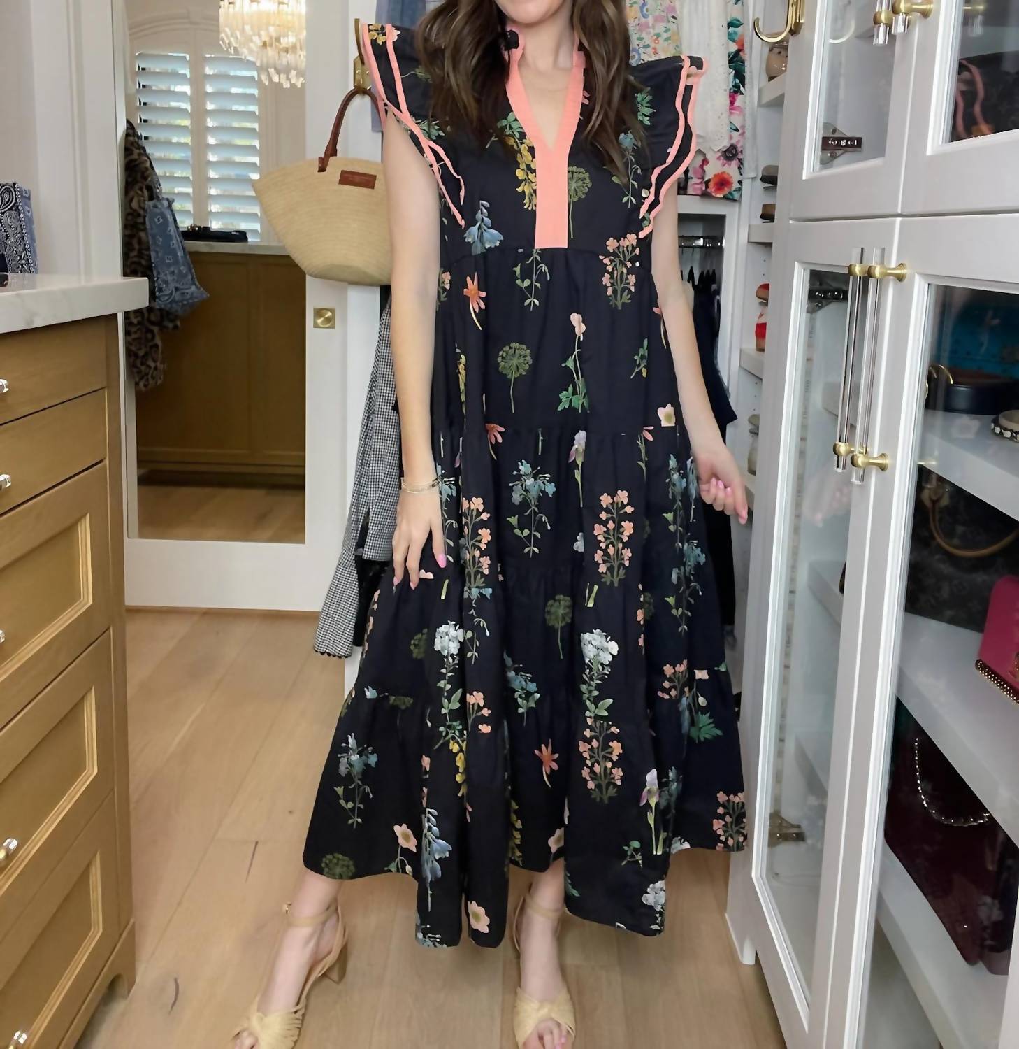 Umgee - Mix Floral Tiered Ruffle Midi Dress