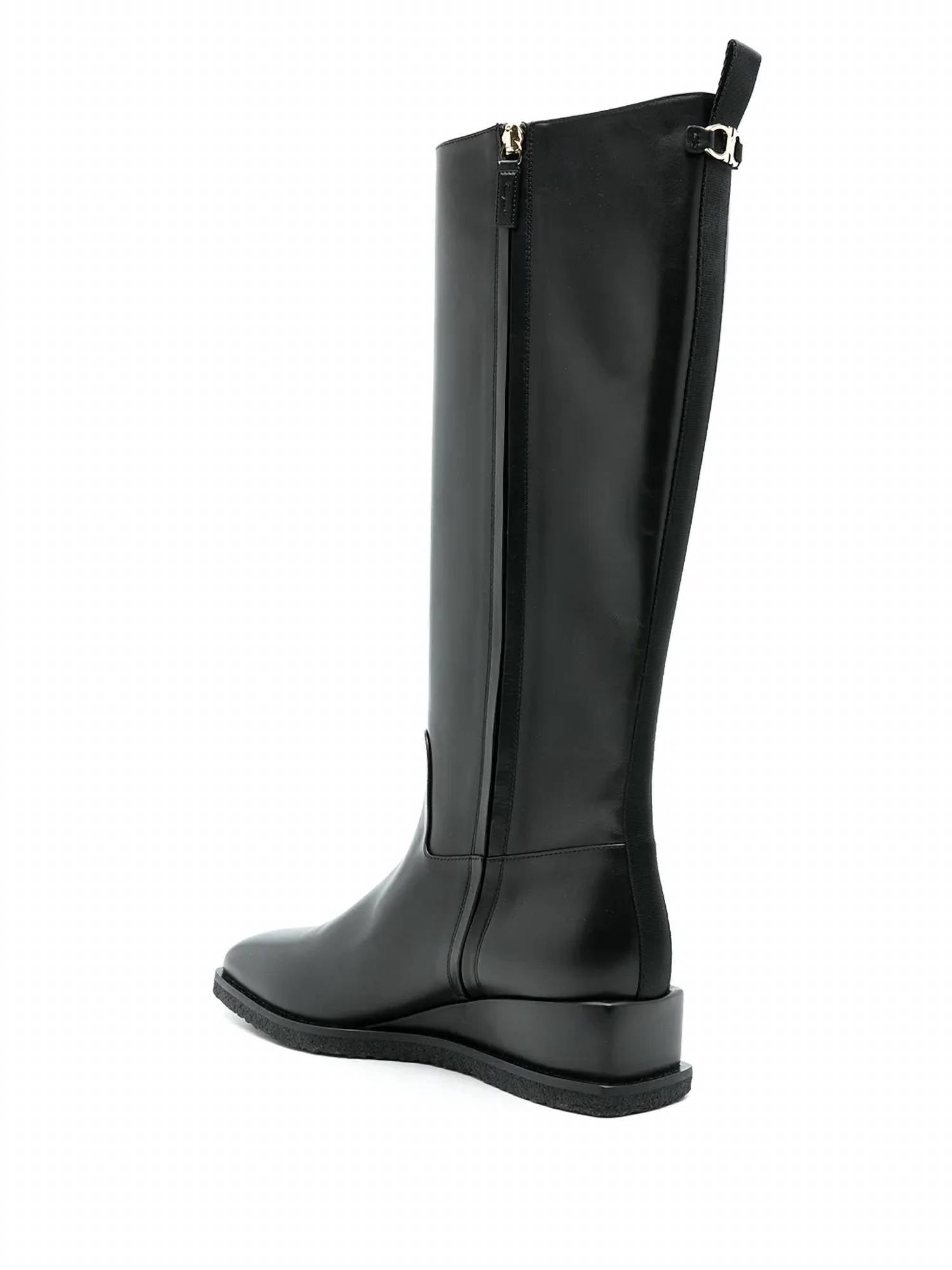Salvatore Ferragamo Women's Wayde Leather Wedge Boots in black - women's shoe - view 95