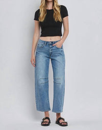 VERVET BY FLYING MONKEY Tinsley High Rise Barrel Jean in blue - women's jeans