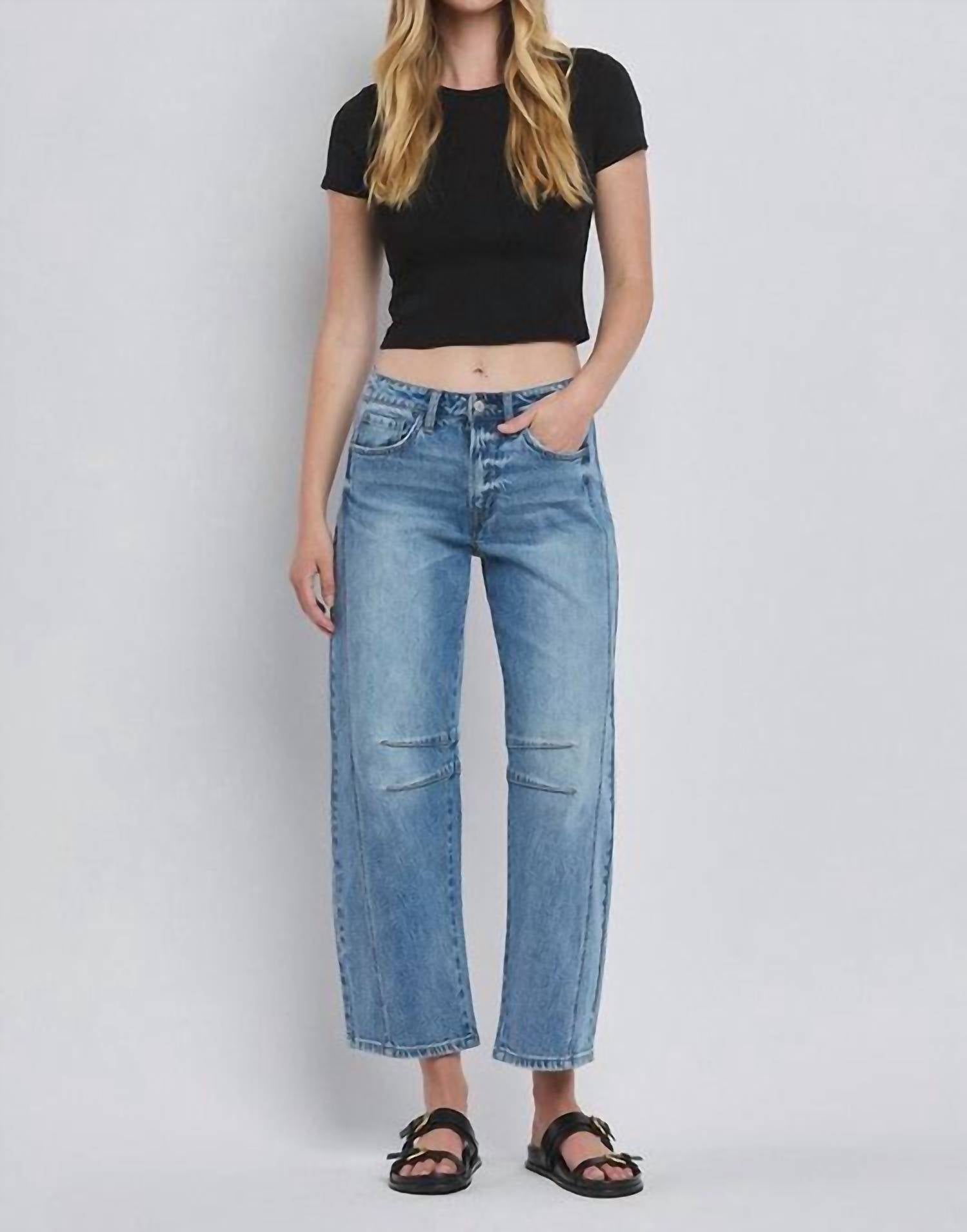 VERVET BY FLYING MONKEY Tinsley High Rise Barrel Jean in blue - women's jeans