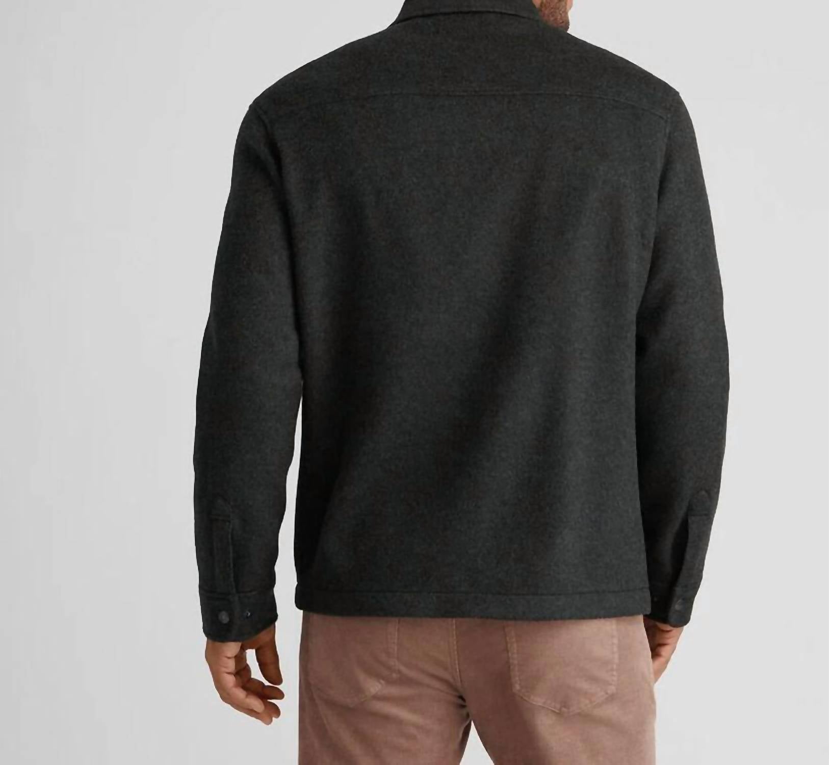 PETER MILLAR Crown Flex Fleece Merino Shirt Jacket in dark olive - men's jacket - detail view
