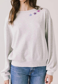 Chaser Star Chainstitch Sweatshirt in light heather grey - women's top