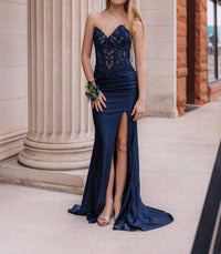 La Femme Women's Prom Dress in navy - women's dress