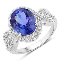 Diana M Jewels Women's Oval Natural Tanzanite Fashion Ring (4.54 Ct) - Statement in 14k white gold - women's jewelry
