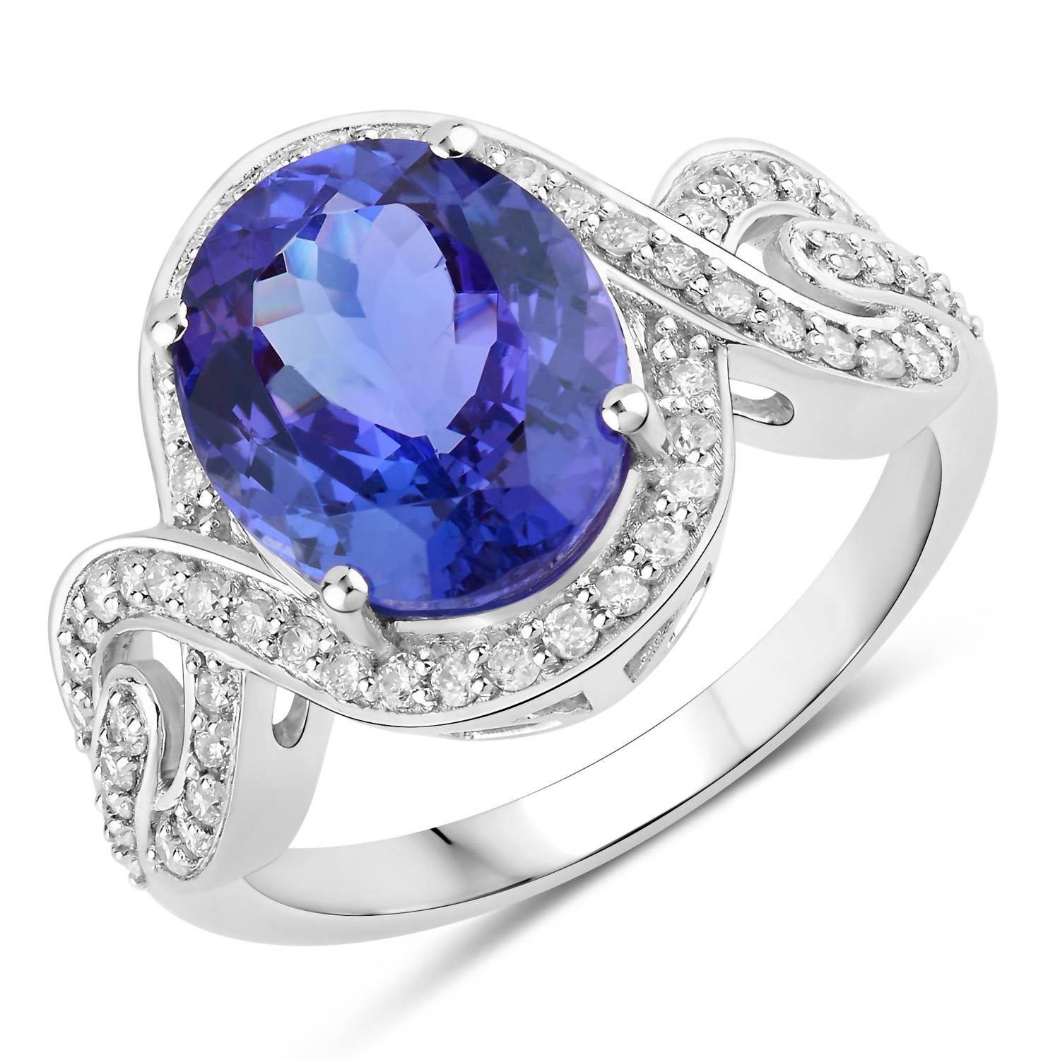 Diana M Jewels Women's Oval Natural Tanzanite Fashion Ring (4.54 Ct) - Statement in 14k white gold - women's jewelry
