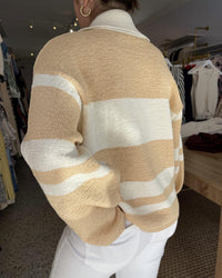 MON RENN Women's Cosmo Knit Top in panacotta - women's long sleeve top - detail view