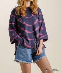 Umgee - Tie Dye Distressed Pullover Sweater