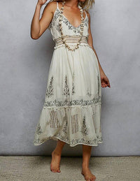 POL Smocked Band Ruffle Woven Dress in natural - women's dress