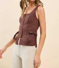 Tcec - Square Neckline Self Tie Accents Sleeveless Top