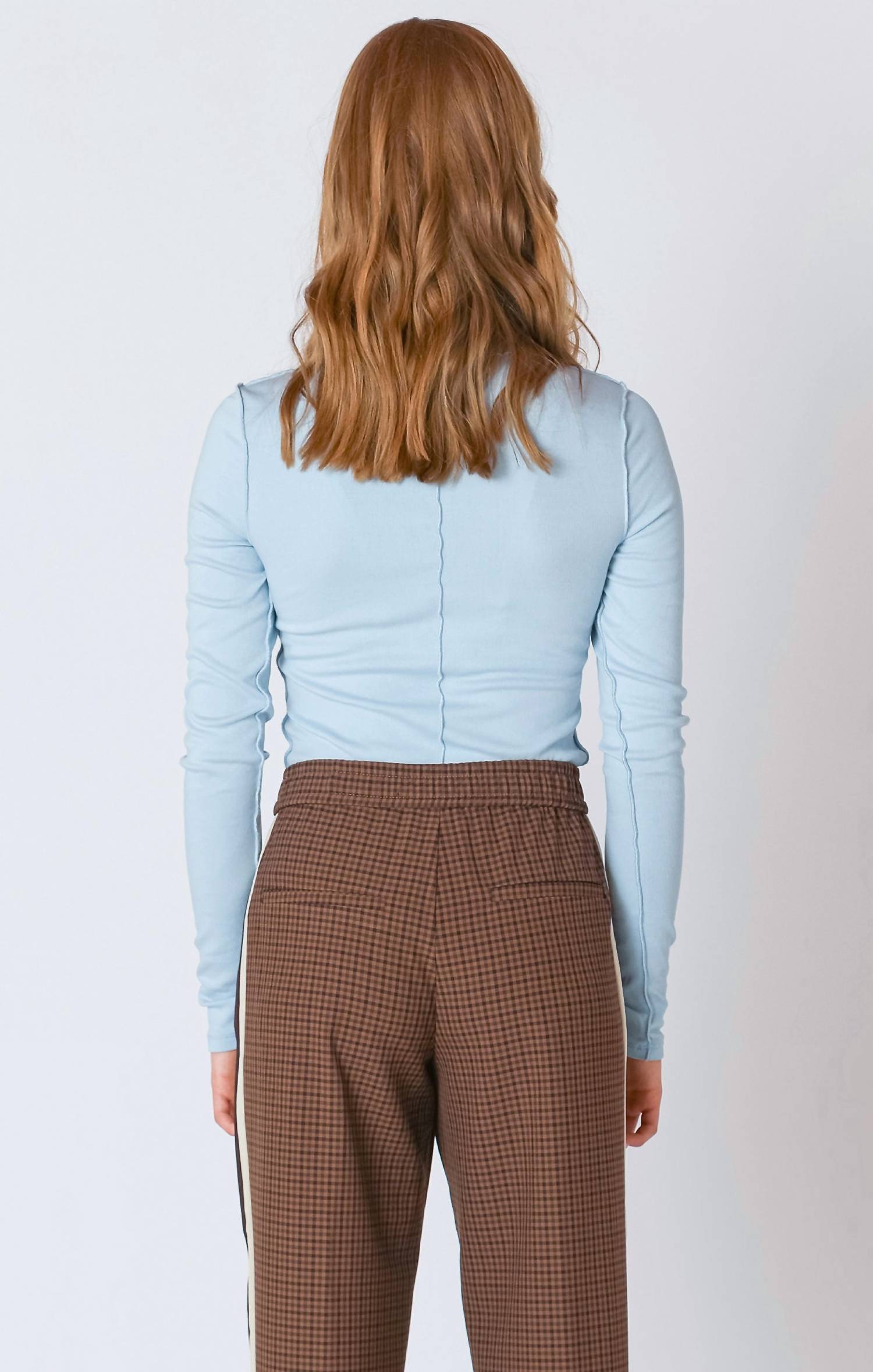 Dex Exposed Seam Turtleneck Top in ice blue - women's sweater - alternate view