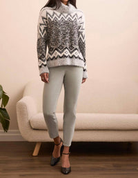 Tribal - Fuzzy Yarn Intarsia Turtleneck Sweater
