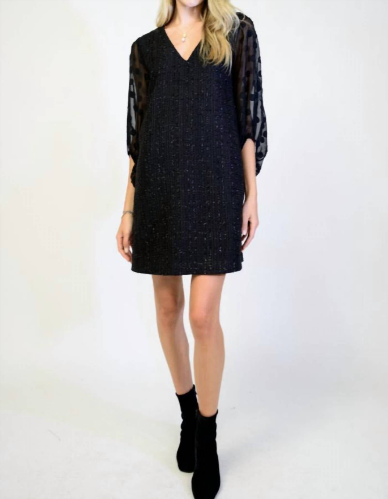 Ivy Jane Sheer Sleeve Shift Mini Dress in black - women's dress - detail view