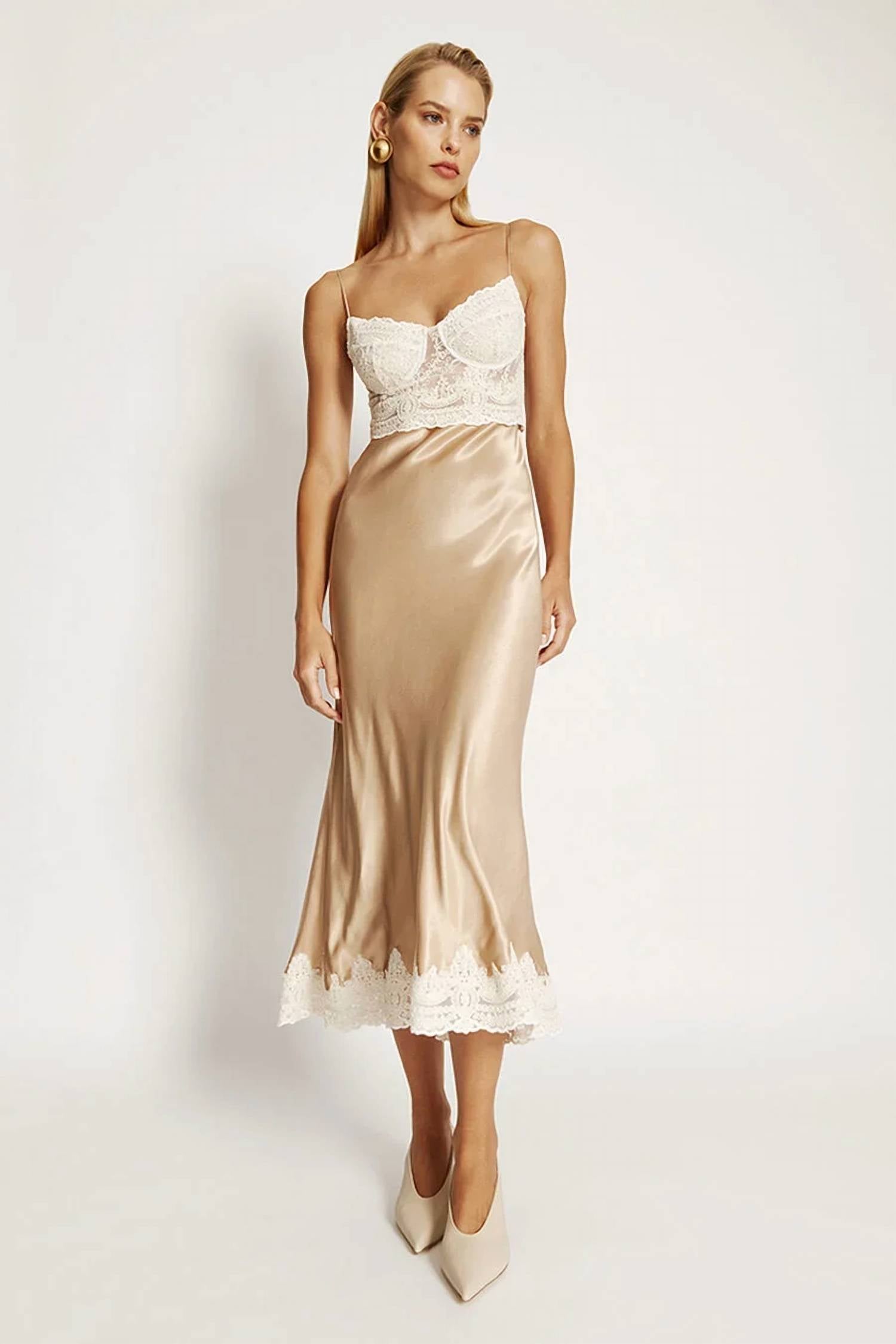 Bardot - Tzariana Satin Lace Midi Dress