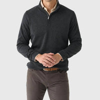 PETER MILLAR Grant Birdseye Quarter-zip Pullover in charcoal - men's sweater