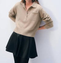 White + Warren Cashmere Gold Button Polo in warm camel - women's shirt