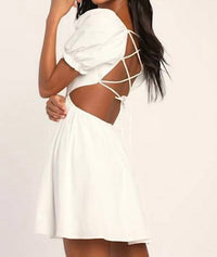 Lulus - Love The Feeling Puff Sleeve Lace-up Cutout Mini Dress