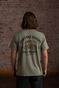 Iron & Resin Fortune Favors the Brave Pocket Tee in green - men's t-shirt - detail view