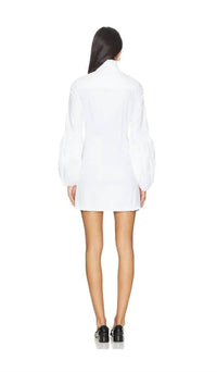 CAROLINE CONSTAS Jacqueline High Neck Ruffle Mini Shirt Dress in white - women's dress - detail view