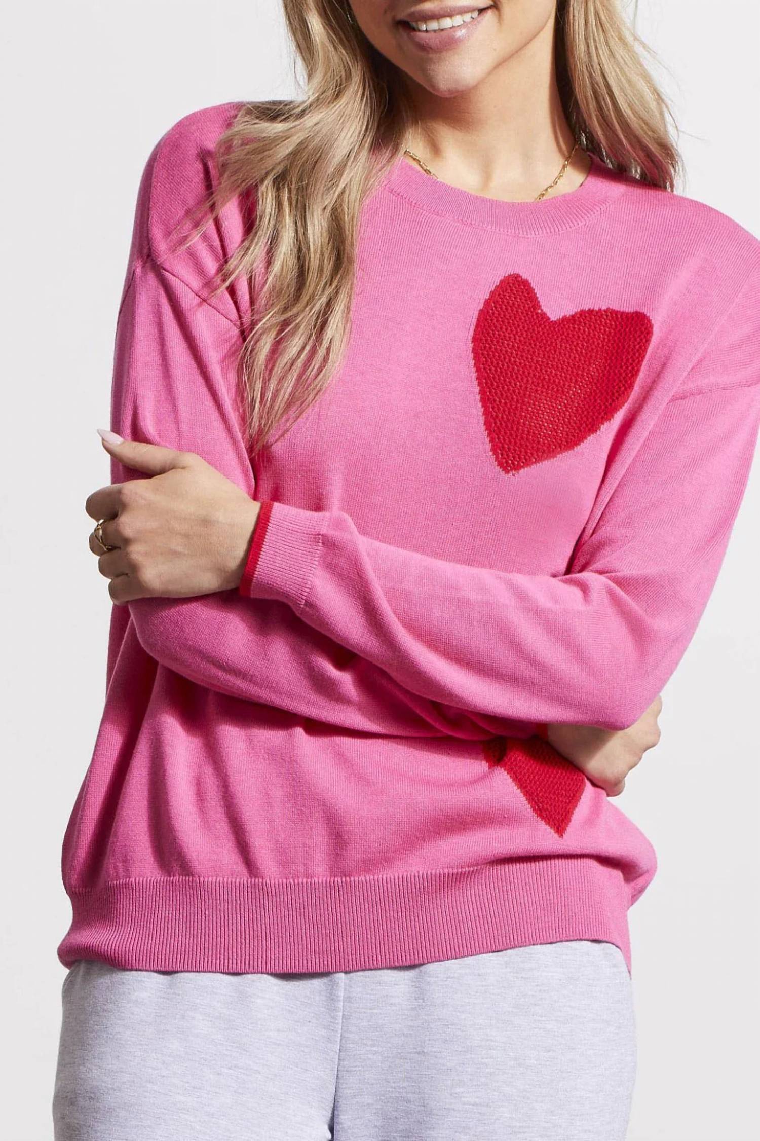 Tribal - Pointelle Heart Crewneck Sweater