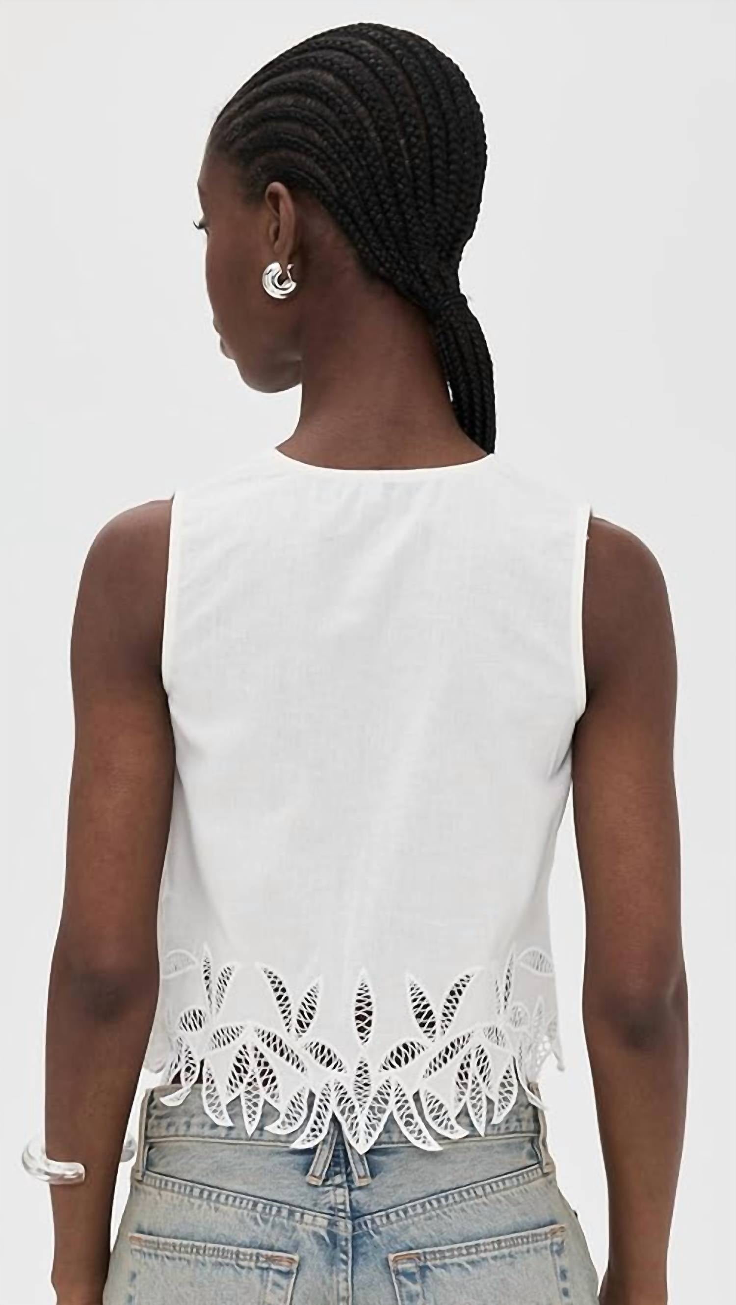 Rails Oregon Top in white palm embroidery - women's shirt - alternate view