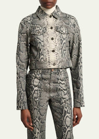 Gabriela Hearst - Bronte Snakeskin-print Crop Denim Jacket