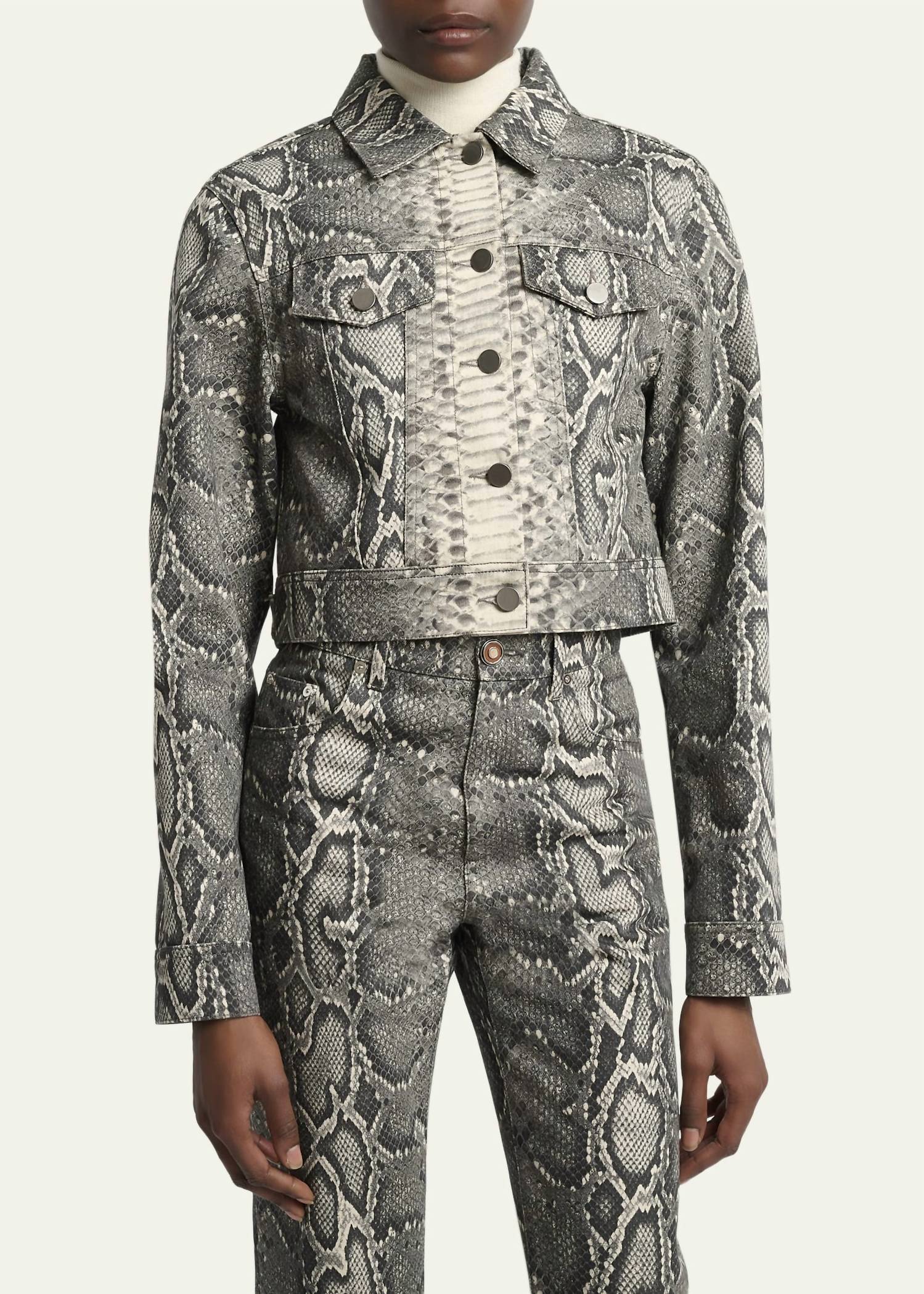 Gabriela Hearst - Bronte Snakeskin-print Crop Denim Jacket