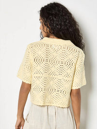 Apricot - Crochet Collar Button Top