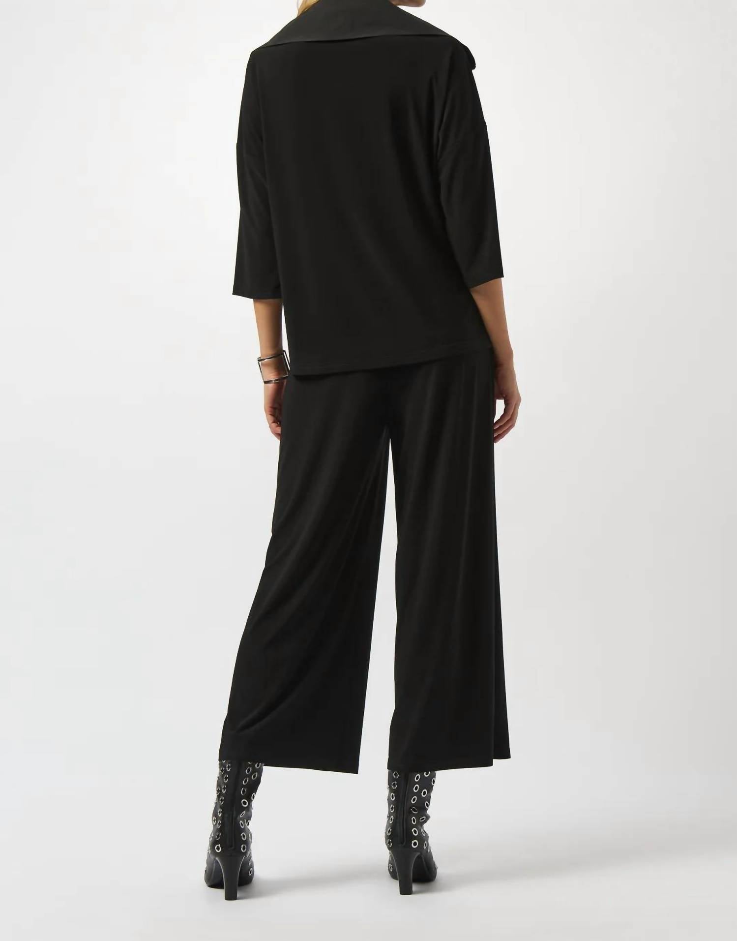 Joseph Ribkoff Oversized Zipped Collar 3/4 Sleeves Jumpsuit in black - women's pants - detail view
