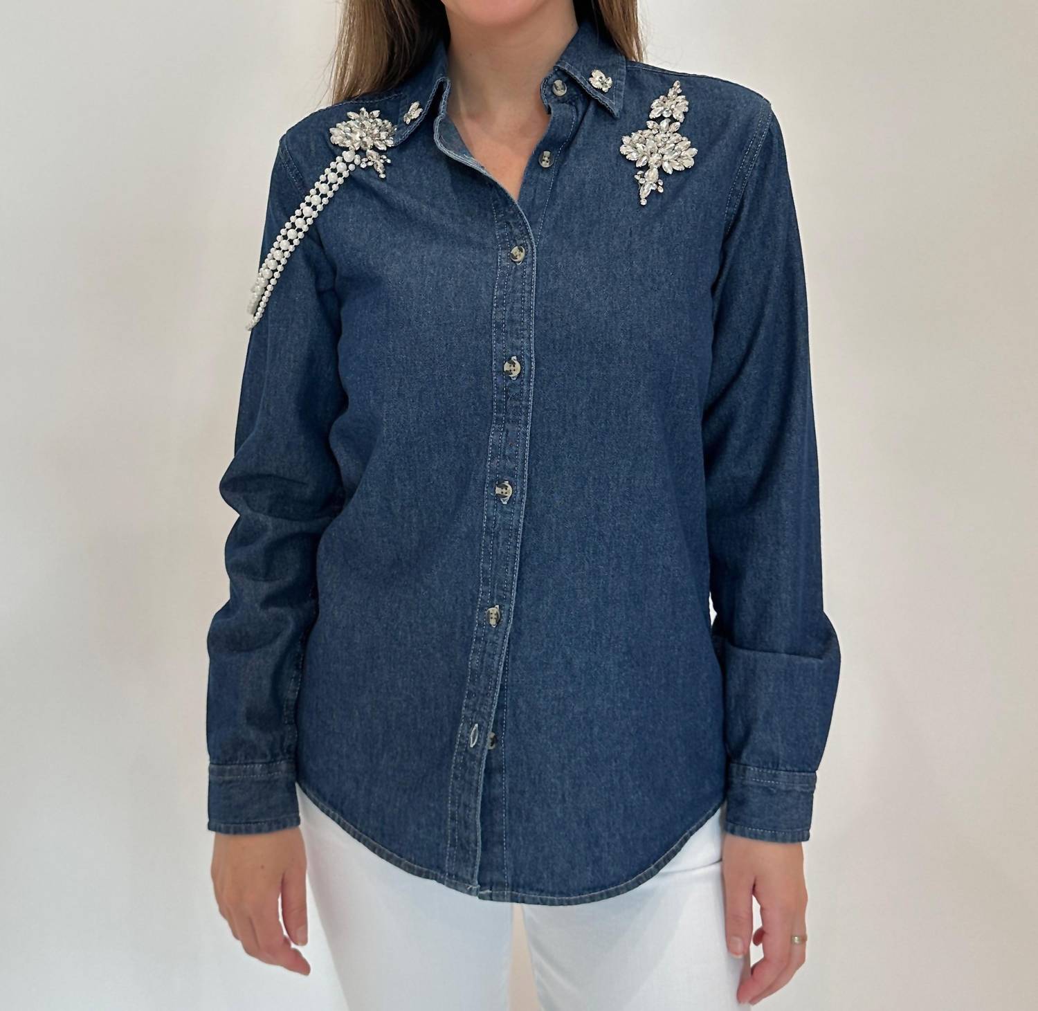 Suzy T - Esther Denim With Pearls Shirt