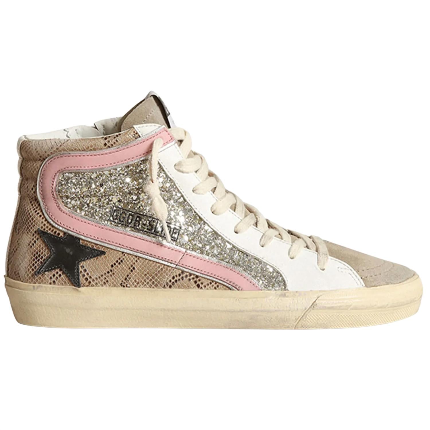 Golden Goose - Women's Slide Mid-Top Snake Glitter Sneaker