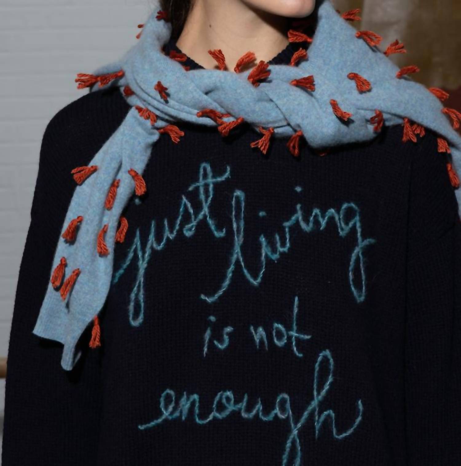 Lingua Franca Women's Just Living Is Not Enough Crewneck Sweater in navy - women's sweater - alternate view