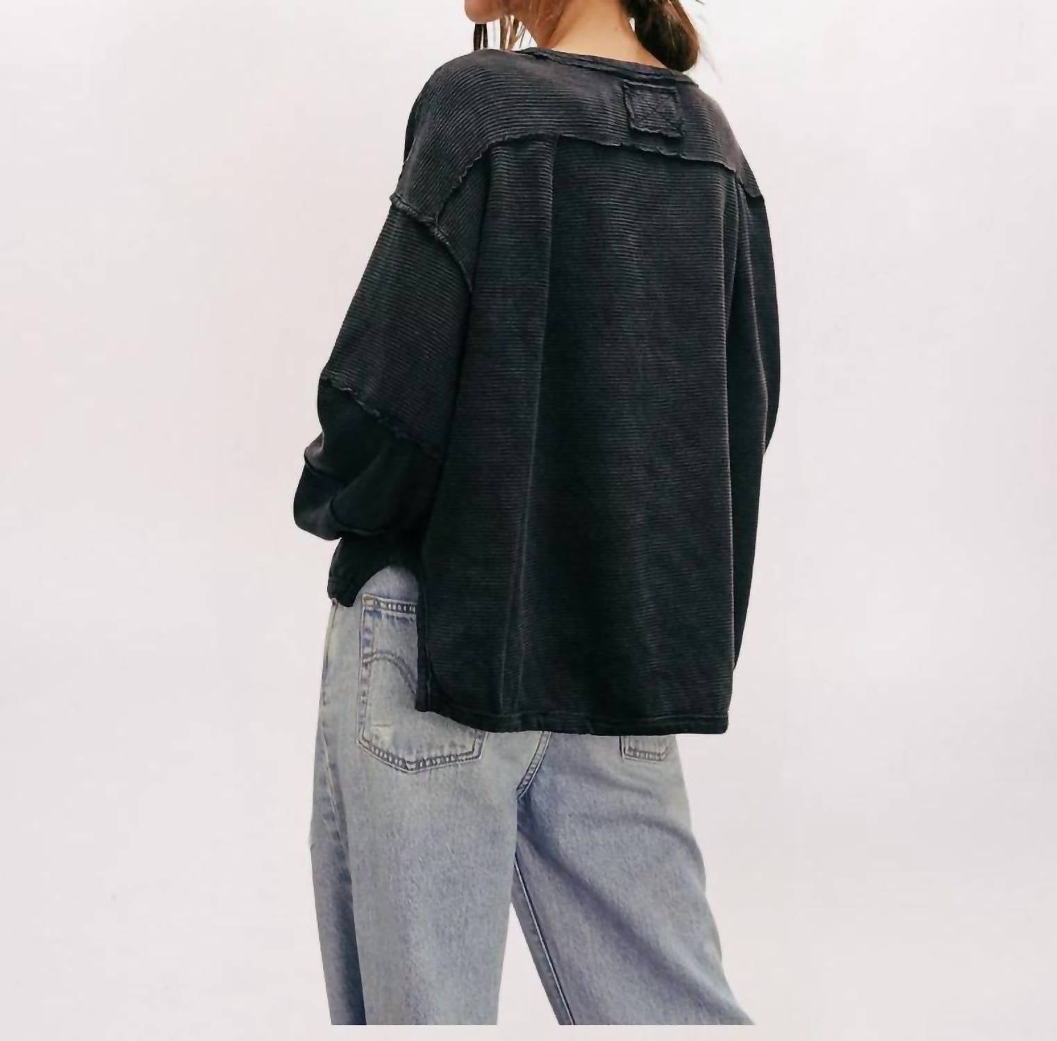 Free People Total Eclipse Tee in black - women's long sleeve top - detail view