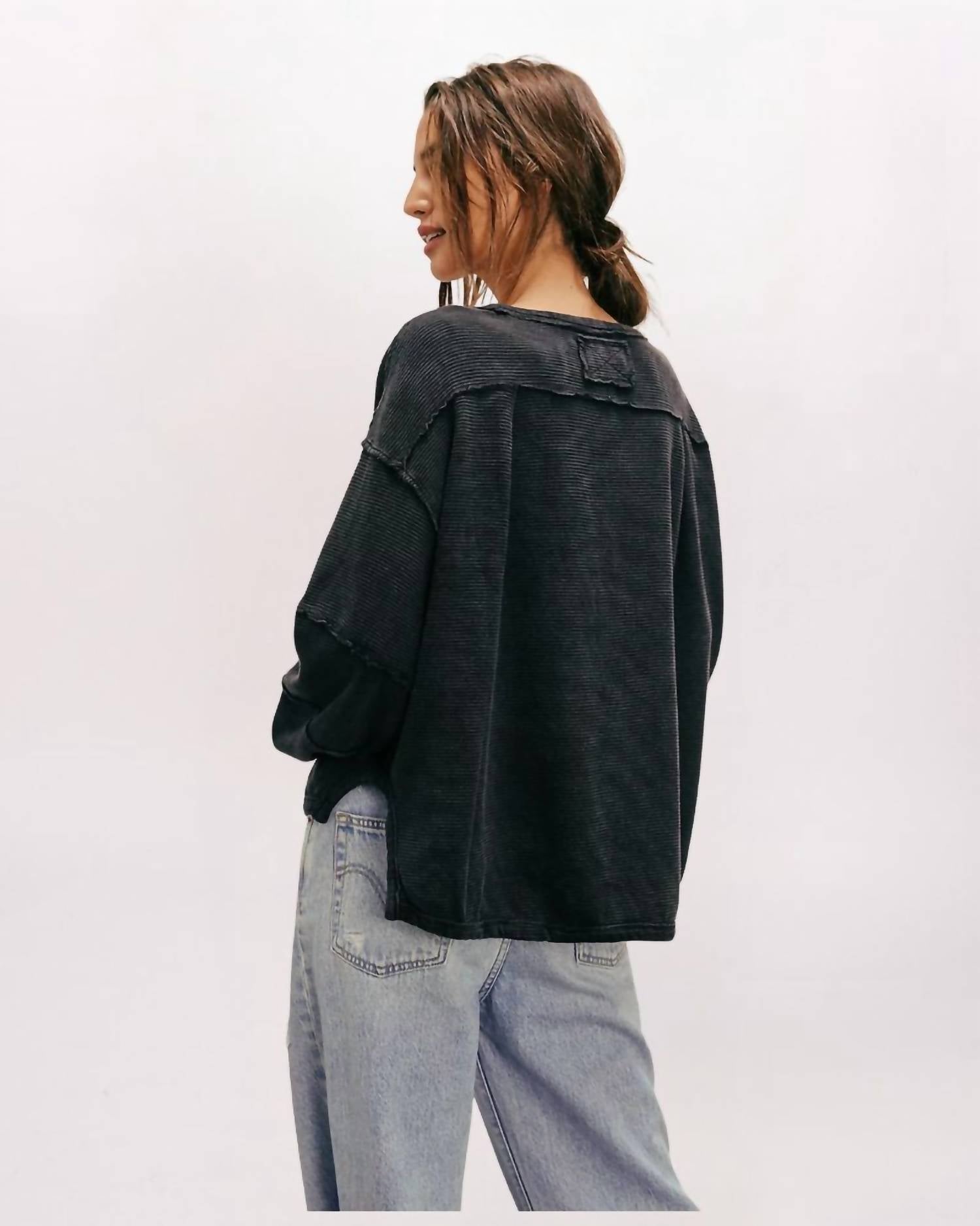 Free People Total Eclipse Tee in black - women's long sleeve top - alternate view