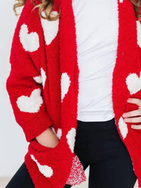 Mila & Rose Girls Heart Cozy Cardigan in red coconut - kids' sweater - detail view