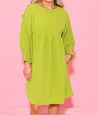 Ivy Jane Shirred Sleeve Dress in lime - women's dress