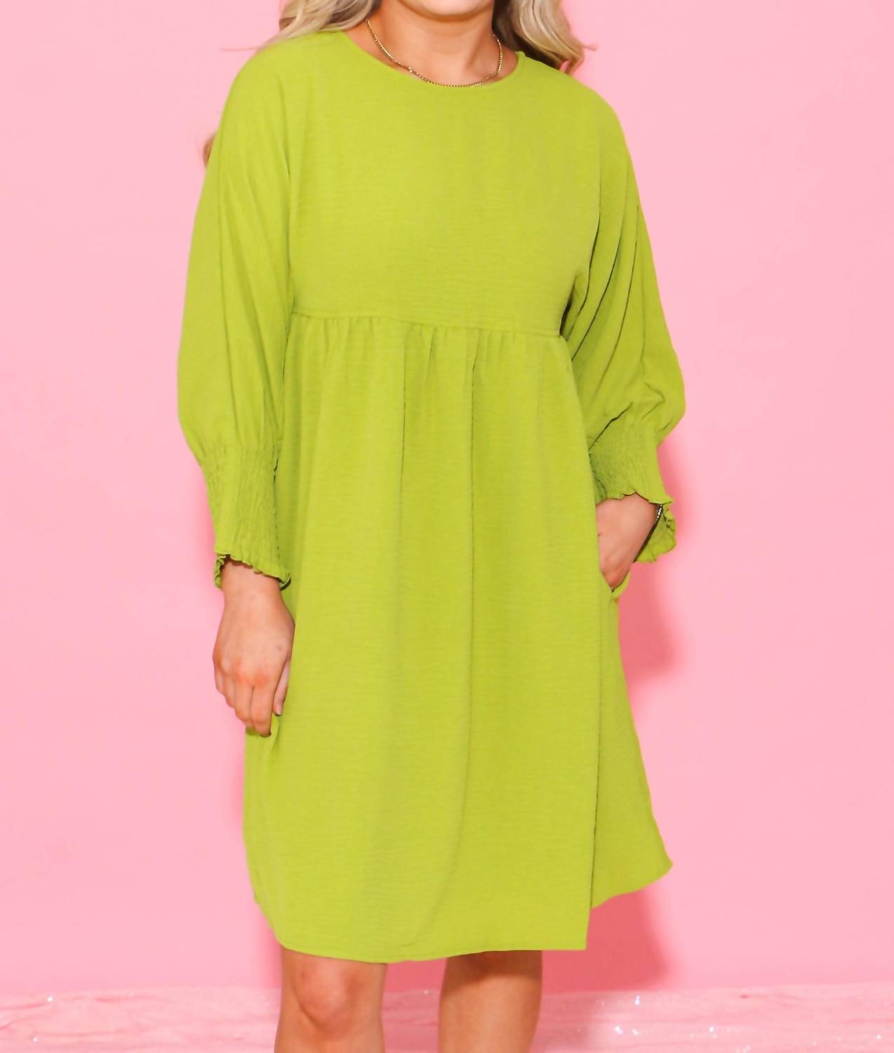 Ivy Jane Shirred Sleeve Dress in lime - women's dress