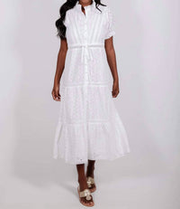 Sail To Sable - Puff Sleeve Tie Waist Midi Dress