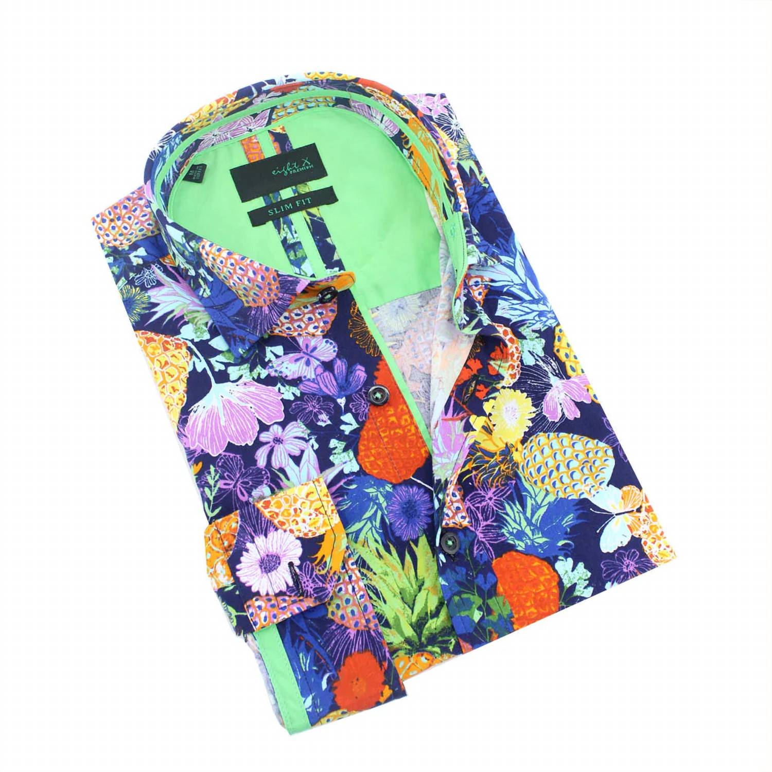 Eight X - Neon Pineapples on a Bed of Flowers Button Down Shirt