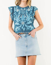 Thml - Embroidered Flutter Sleeve Scallop Top